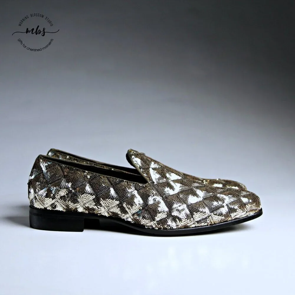 NWOT‎ Stacy Adams Sequins Swank Shoes Gold Men 7.5